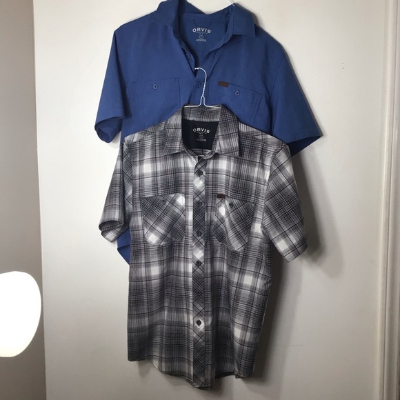 2 bundle lot Orvis button up shirts men small blue black - Picture 1 of 11